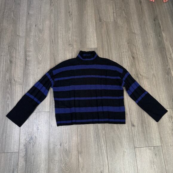 Madewell Ribbed Cashmere-Wool Blend Pullover Sweater Womens XXS Blue Black Knit - Picture 4 of 8